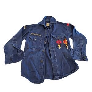 Vintage Cub Scouts Boy Scouts Of America Official Blue Jean Denim Shirt Sz 8